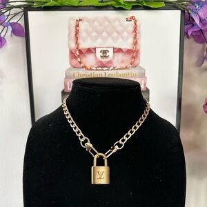Authentic Louis Vuitton #315 Lock & Key Set on a 18K Gold Plated Chain Necklace